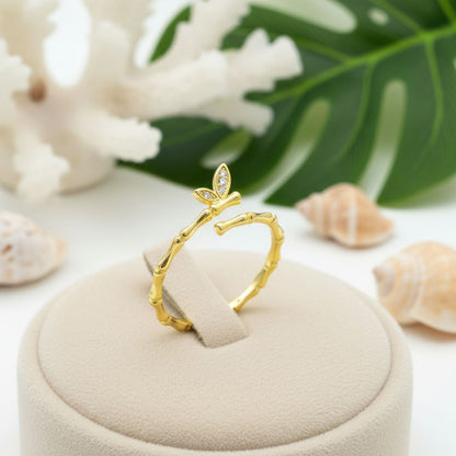 925 Sterling Silver CZ Bamboo Butterfly Adjustable Bypass Ring