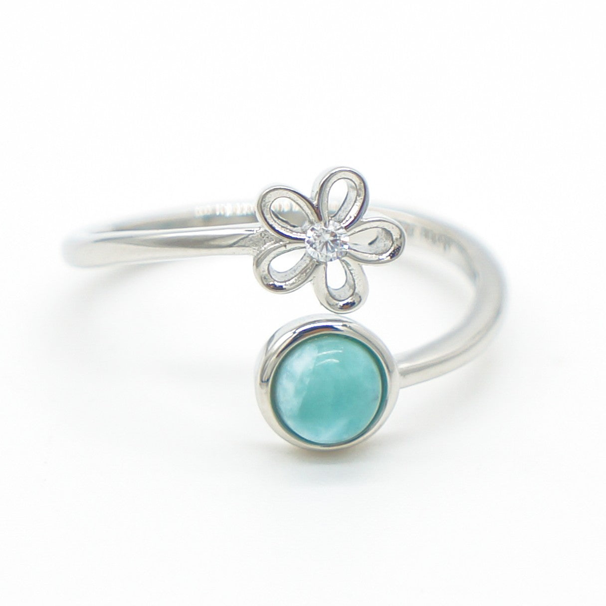 925 Silver Adjustable Larimar Flower Ring, Larimar Adjustable Ring, 925 Sterling Silver Jewelry, Flower Ring