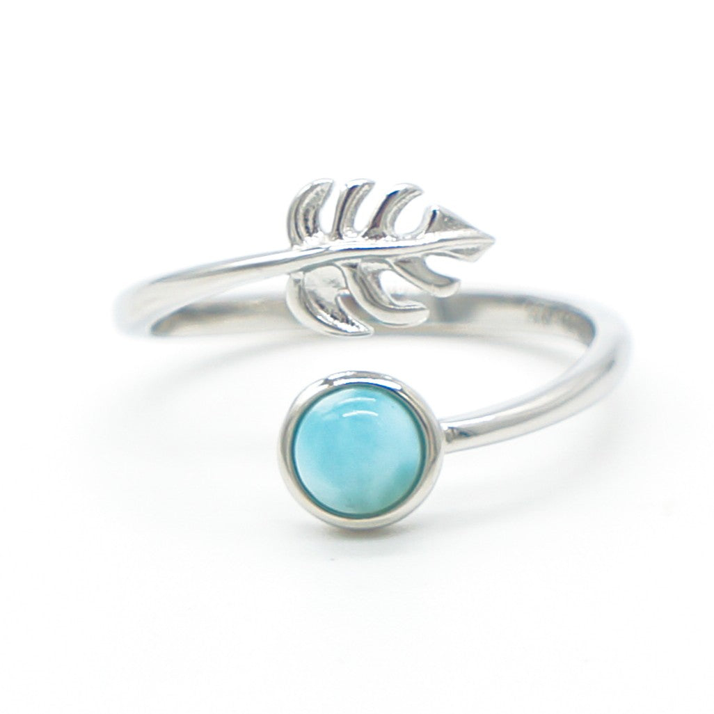 925 Silver Adjustable Larimar Monstera Ring, Larimar Adjustable Ring, 925 Sterling Silver Jewelry, Monstera Ring