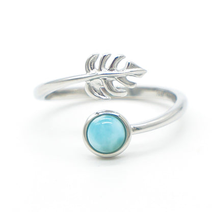 925 Silver Adjustable Larimar Monstera Ring, Larimar Adjustable Ring, 925 Sterling Silver Jewelry, Monstera Ring