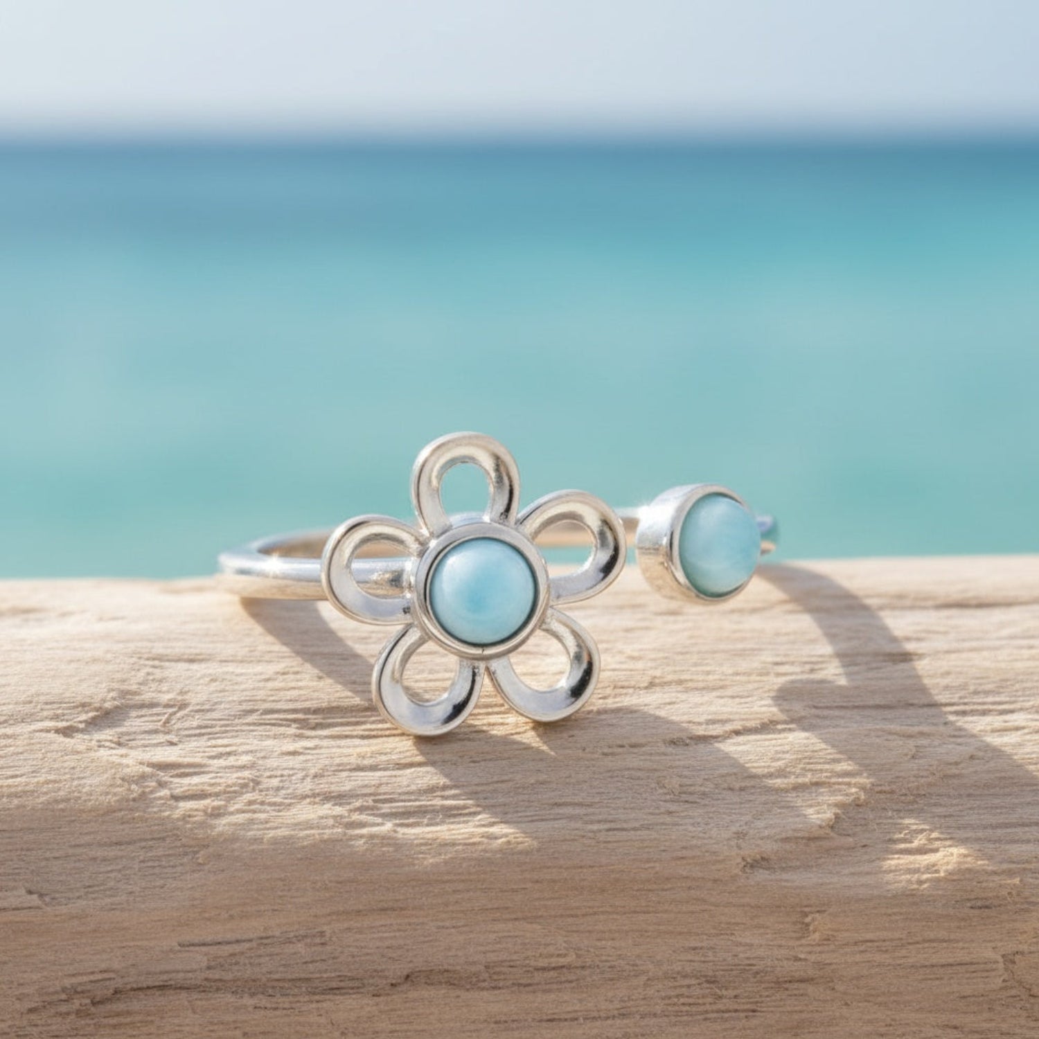 Hawaiian-Plumeria-Fidget-Ring-Natural-Blue-Larimar-925-Silver-Bypass-Style