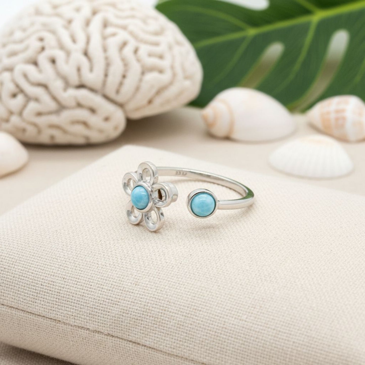 Adjustable-Larimar-Anxiety-Ring-Plumeria-Flower-Spinner-Nautical-Jewelry-Gift