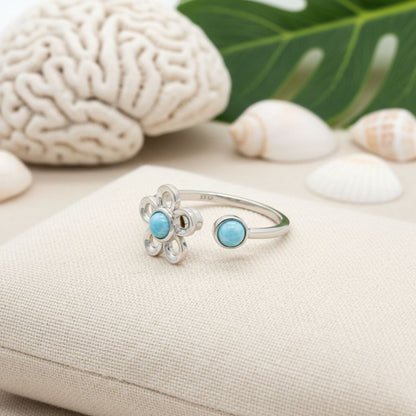Adjustable-Larimar-Anxiety-Ring-Plumeria-Flower-Spinner-Nautical-Jewelry-Gift