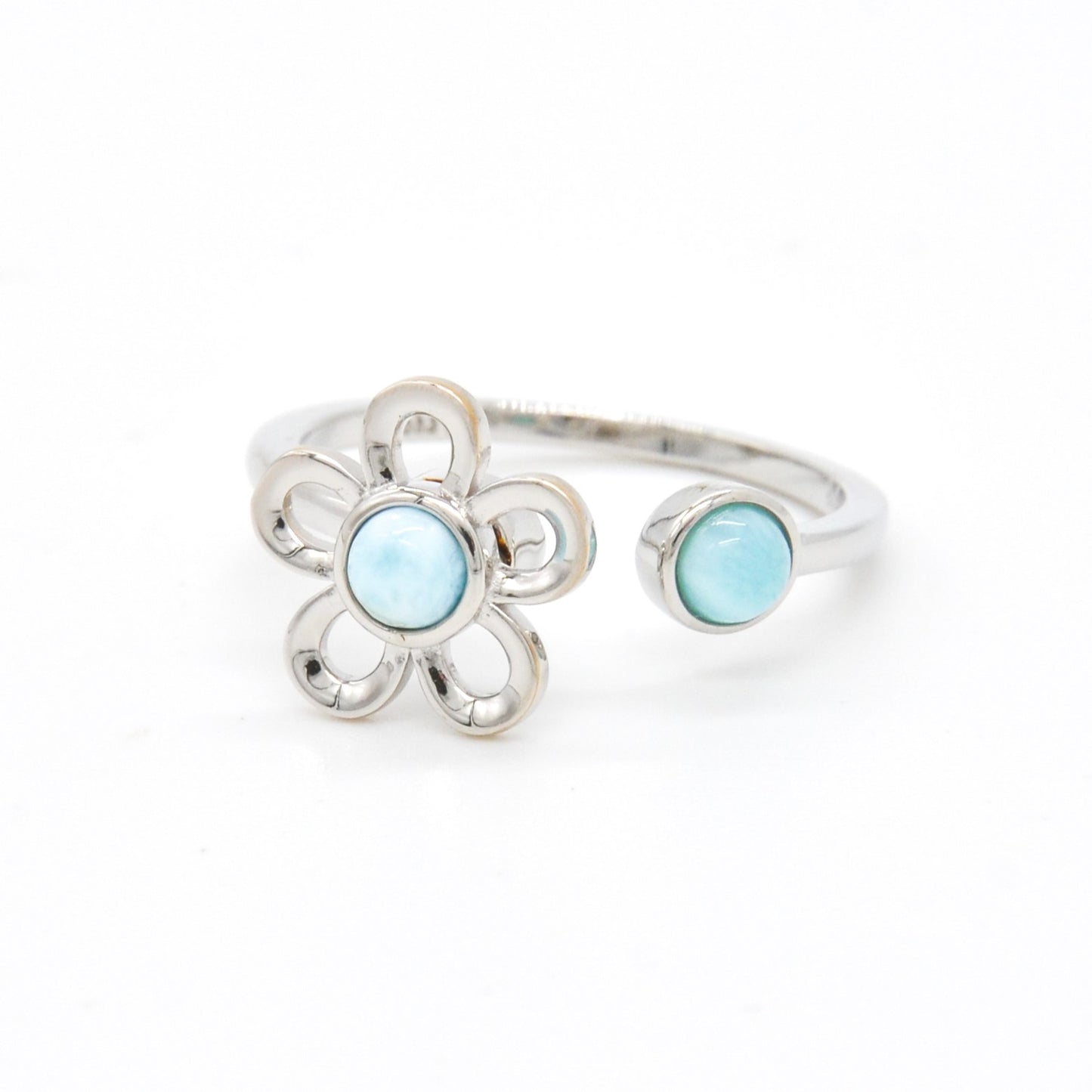 925 Silver Adjustable Larimar Flower Spinner Ring, Larimar Adjustable Ring, 925 Sterling Silver Jewelry, Flower Ring