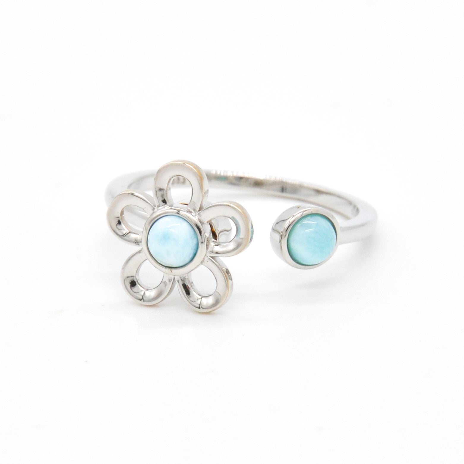 925 Silver Adjustable Larimar Flower Spinner Ring, Larimar Adjustable Ring, 925 Sterling Silver Jewelry, Flower Ring