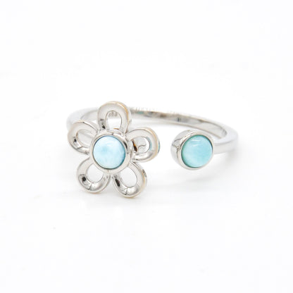 925 Silver Adjustable Larimar Flower Spinner Ring, Larimar Adjustable Ring, 925 Sterling Silver Jewelry, Flower Ring