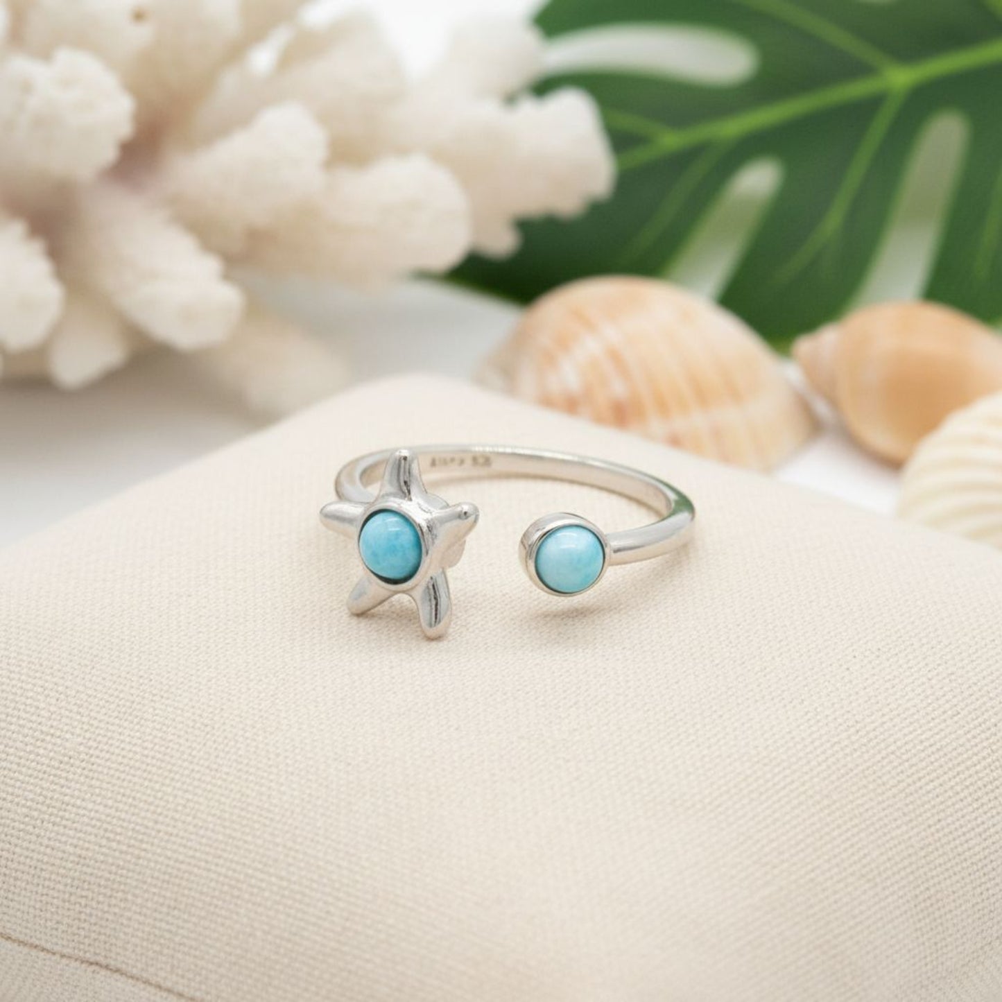 Hawaiian-Starfish-Fidget-Ring-Natural-Blue-Larimar-925-Silver-Bypass-Style