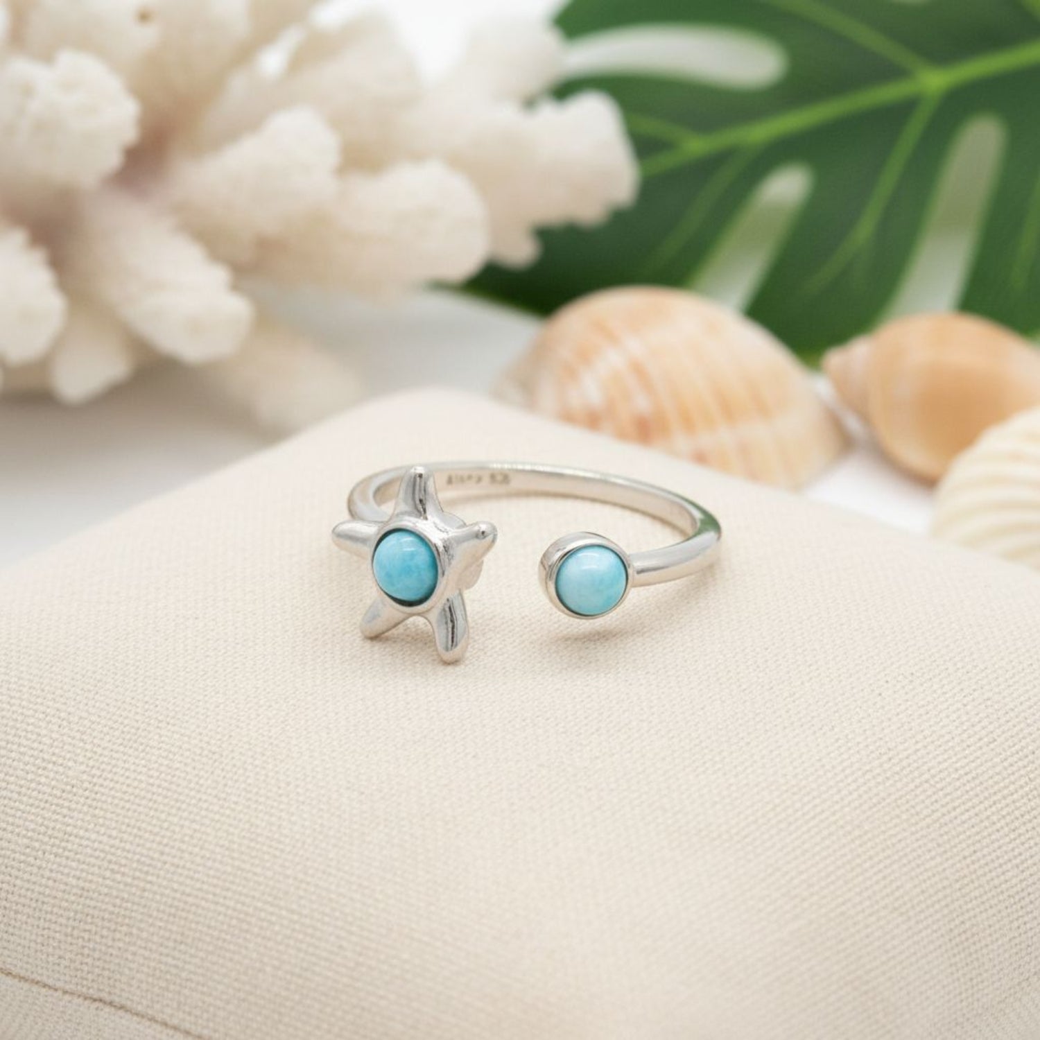 Hawaiian-Starfish-Fidget-Ring-Natural-Blue-Larimar-925-Silver-Bypass-Style