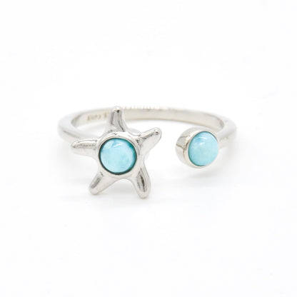925 Silver Adjustable Larimar Starfish Spinner Ring, Larimar Adjustable Ring, 925 Sterling Silver Jewelry, Starfish Ring