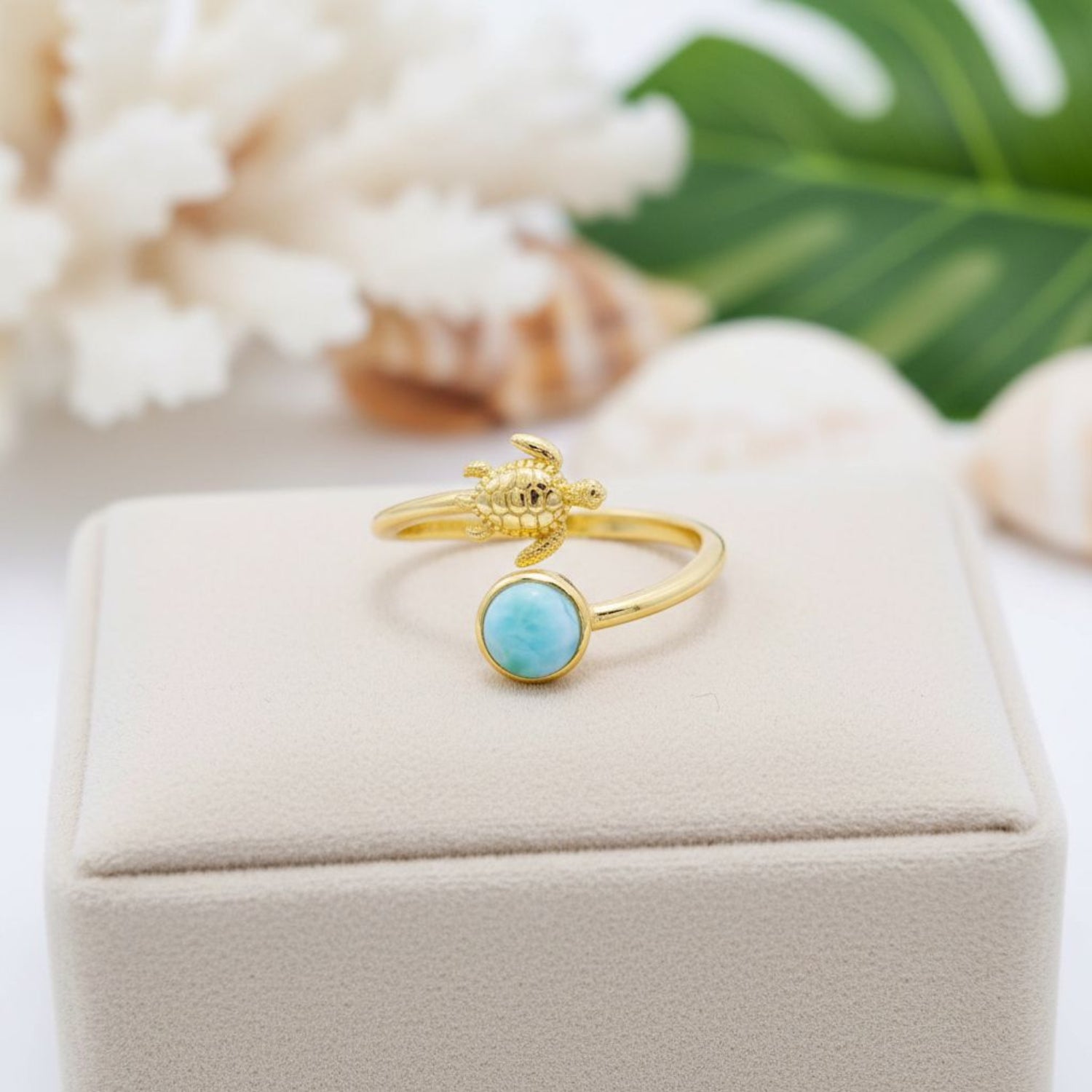 Adjustable-Blue-Larimar-Gemstone-Gold-Finish-Turtle-Jewelry-Nautical-Gift