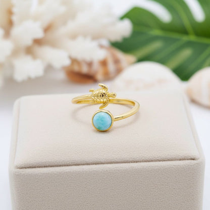 Adjustable-Blue-Larimar-Gemstone-Gold-Finish-Turtle-Jewelry-Nautical-Gift