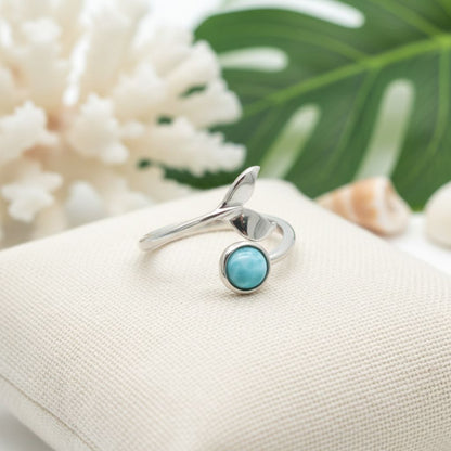 Hawaiian-Whale-Tail-Ring-Natural-Blue-Larimar-Adjustable-Bypass-Nautical-Style
