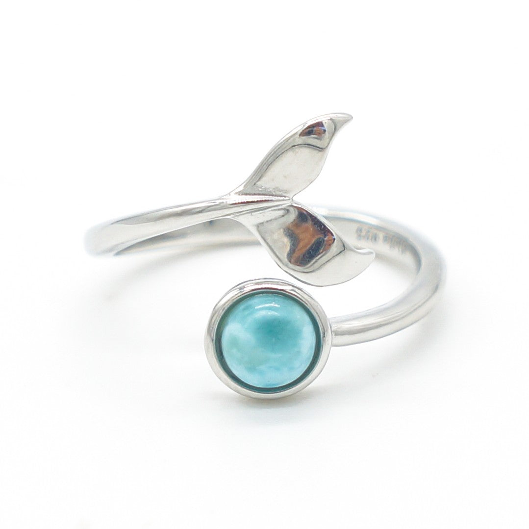 925 Silver Adjustable Larimar Whale Tail Ring, Larimar Adjustable Ring, 925 Sterling Silver Jewelry, Whale Tail Ring