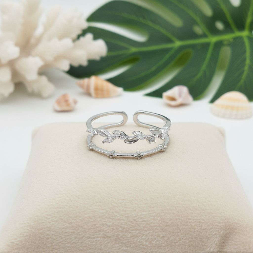 Hawaiian Maile Leaf Adjustable Bypass Ring - 925 Sterling Silver