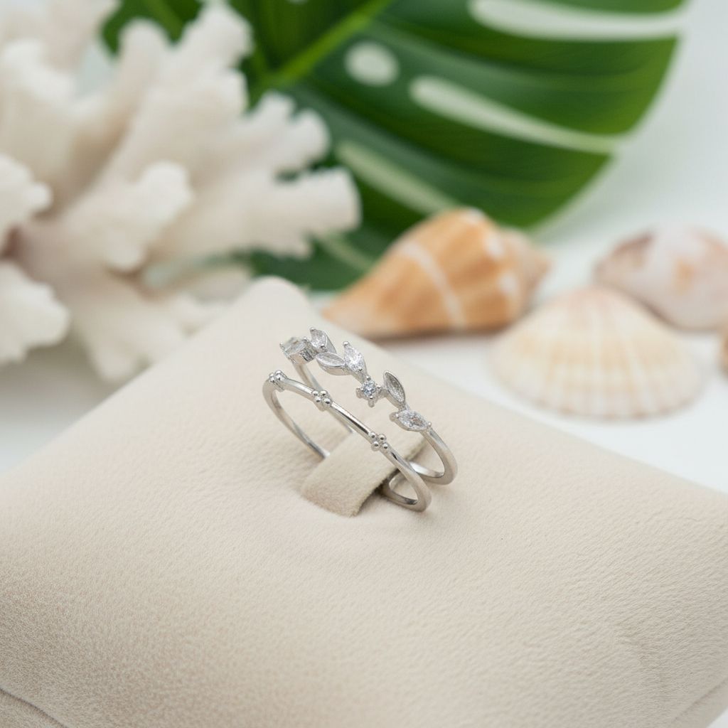 Hawaiian Maile Leaf Adjustable Bypass Ring - 925 Sterling Silver