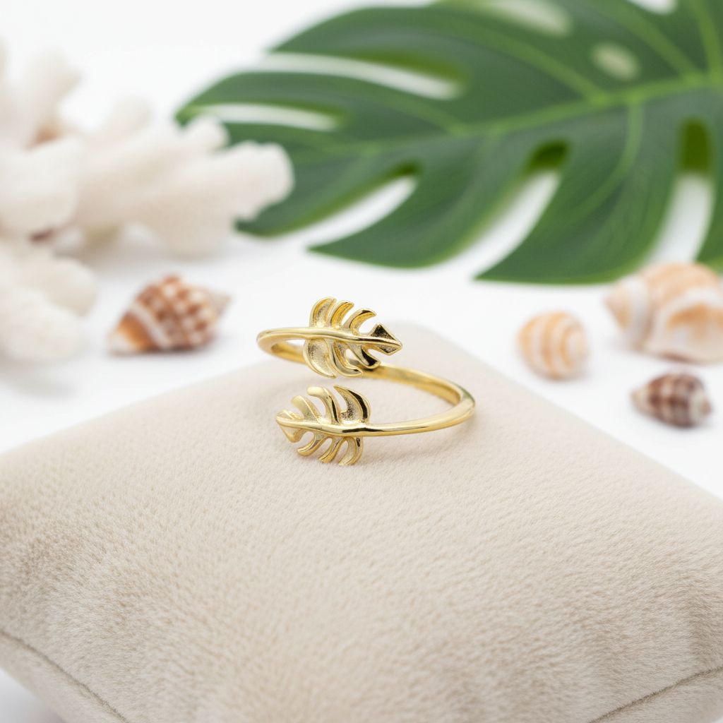 925 Sterling Silver Hawaiian Monstera Leaves Adjustable Bypass Ring