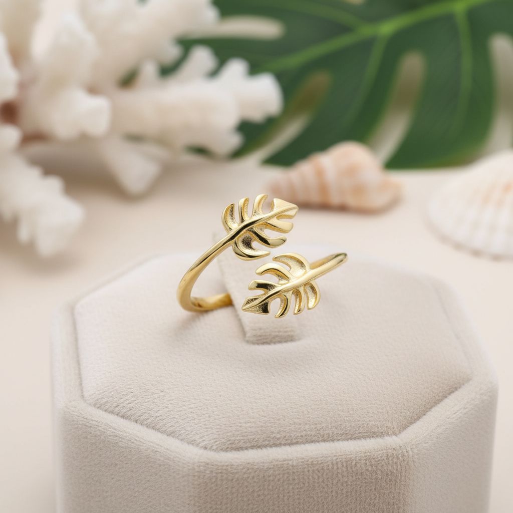 925 Sterling Silver Hawaiian Monstera Leaves Adjustable Bypass Ring