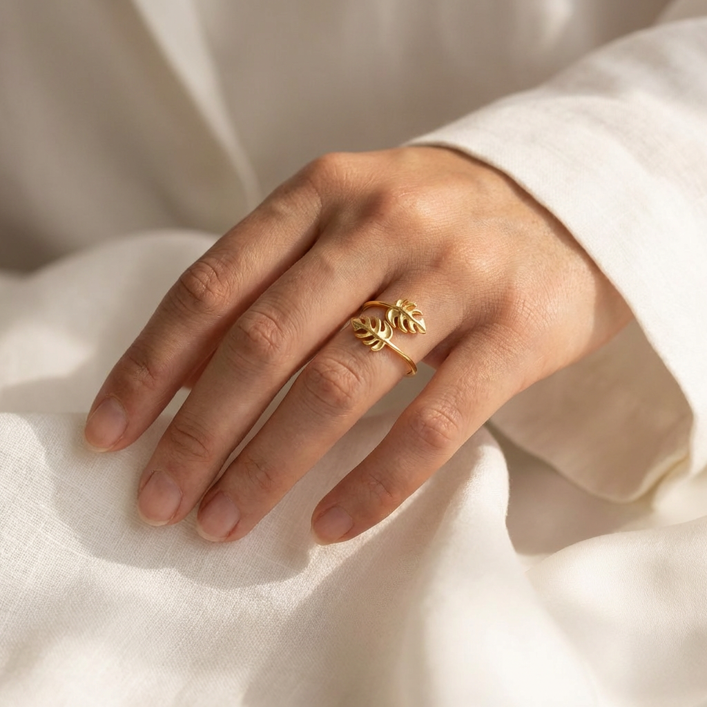 Hawaiian Monstera Leaf Adjustable Bypass Ring - 925 Sterling Silver