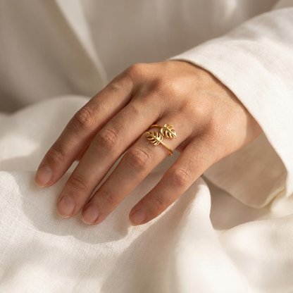 Hawaiian Monstera Leaf Adjustable Bypass Ring - 925 Sterling Silver