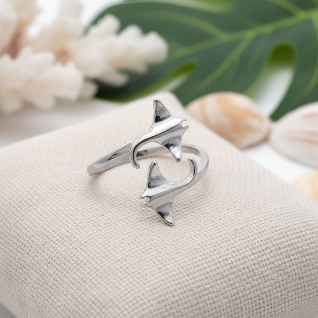 925 Sterling Silver Hawaiian Manta Ray Adjustable Bypass Ring