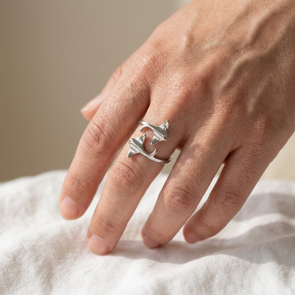 Manta Ray Adjustable Bypass Ring - 925 Sterling Silver