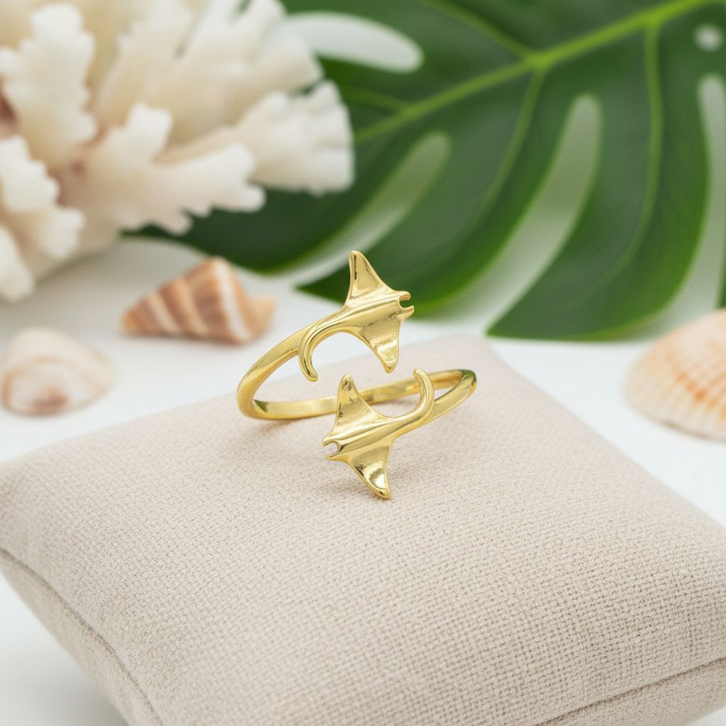 925 Sterling Silver Hawaiian Manta Ray Adjustable Bypass Ring