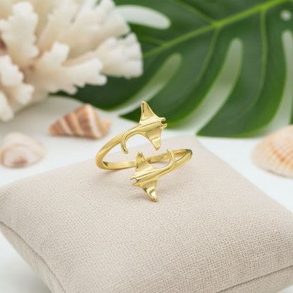 925 Sterling Silver Hawaiian Manta Ray Adjustable Bypass Ring