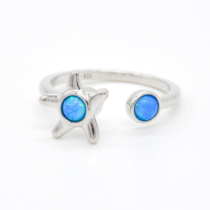 925 Silver Adjustable Opal Starfish Ring, Opal Adjustable Spinner Ring, 925 Sterling Silver Jewelry, Starfish Ring