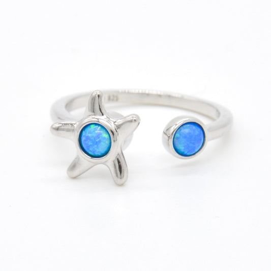 925 Silver Adjustable Opal Starfish Ring, Opal Adjustable Spinner Ring, 925 Sterling Silver Jewelry, Starfish Ring