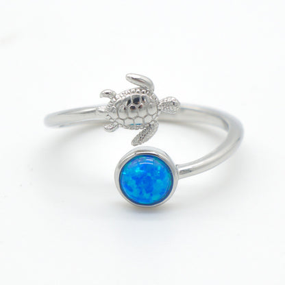 925 Silver Adjustable Opal Turtle Ring, Opal Adjustable Ring, 925 Sterling Silver Jewelry, Turtle Ring