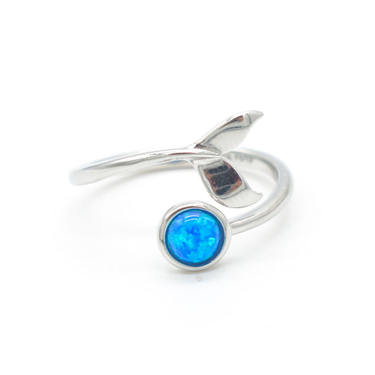 925 Silver Adjustable Opal Whale Tail Ring, Opal Adjustable Ring, 925 Sterling Silver Jewelry, Whale Tail Ring