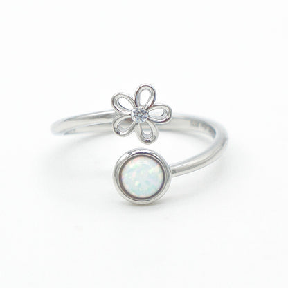 925 Silver Adjustable Opal Flower Ring, Opal Adjustable Ring, 925 Sterling Silver Jewelry, Flower Ring