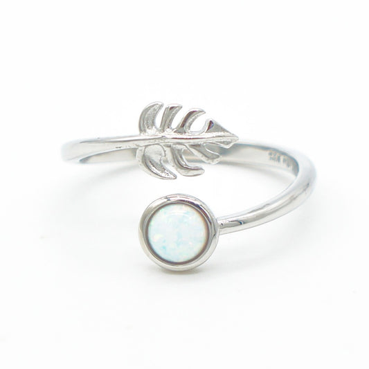 925 Silver Adjustable Opal Monstera Ring, Opal Adjustable Ring, 925 Sterling Silver Jewelry, Monstera Ring