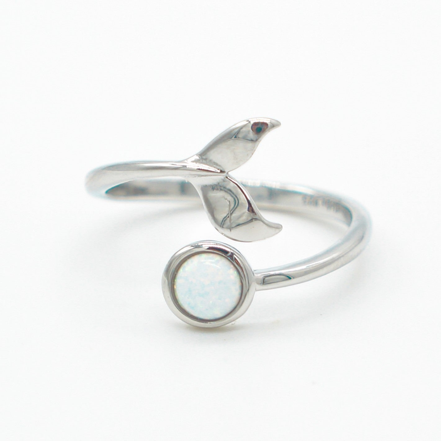 925 Silver Adjustable Opal Whale Tail Ring, Opal Adjustable Ring, 925 Sterling Silver Jewelry, Whale Tail Ring