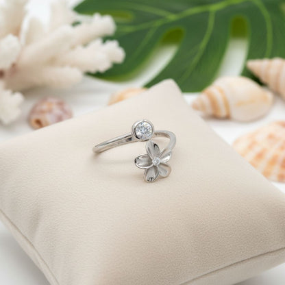 Plumeria Spinner Adjustable Bypass Ring - 925 Sterling Silver