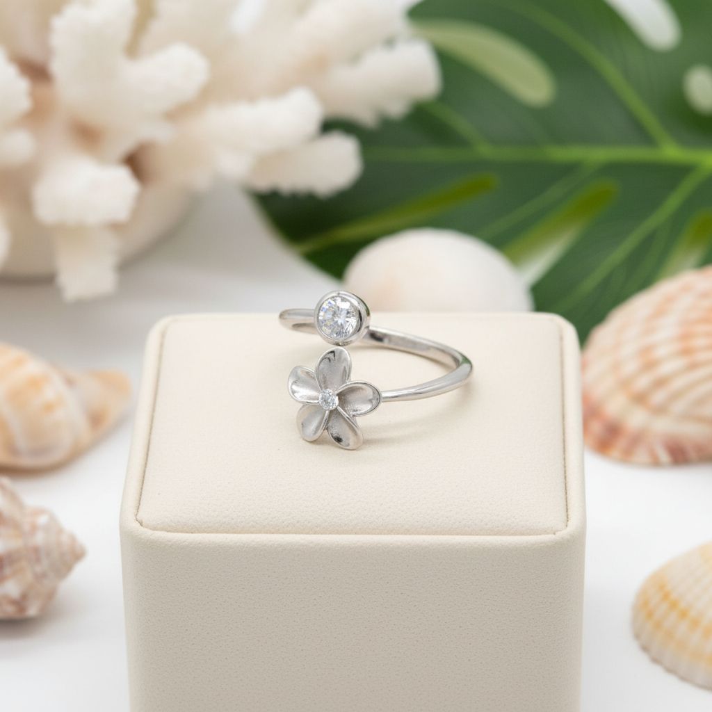 Plumeria Spinner Adjustable Bypass Ring - 925 Sterling Silver