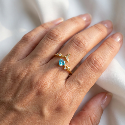 Whale Tail Heart Adjustable Bypass Ring - 925 Sterling Silver