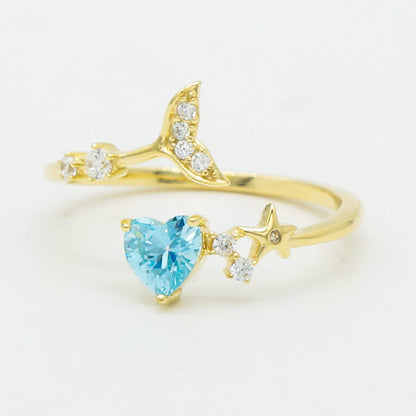 Whale Tail Heart Adjustable Bypass Ring - 925 Sterling Silver
