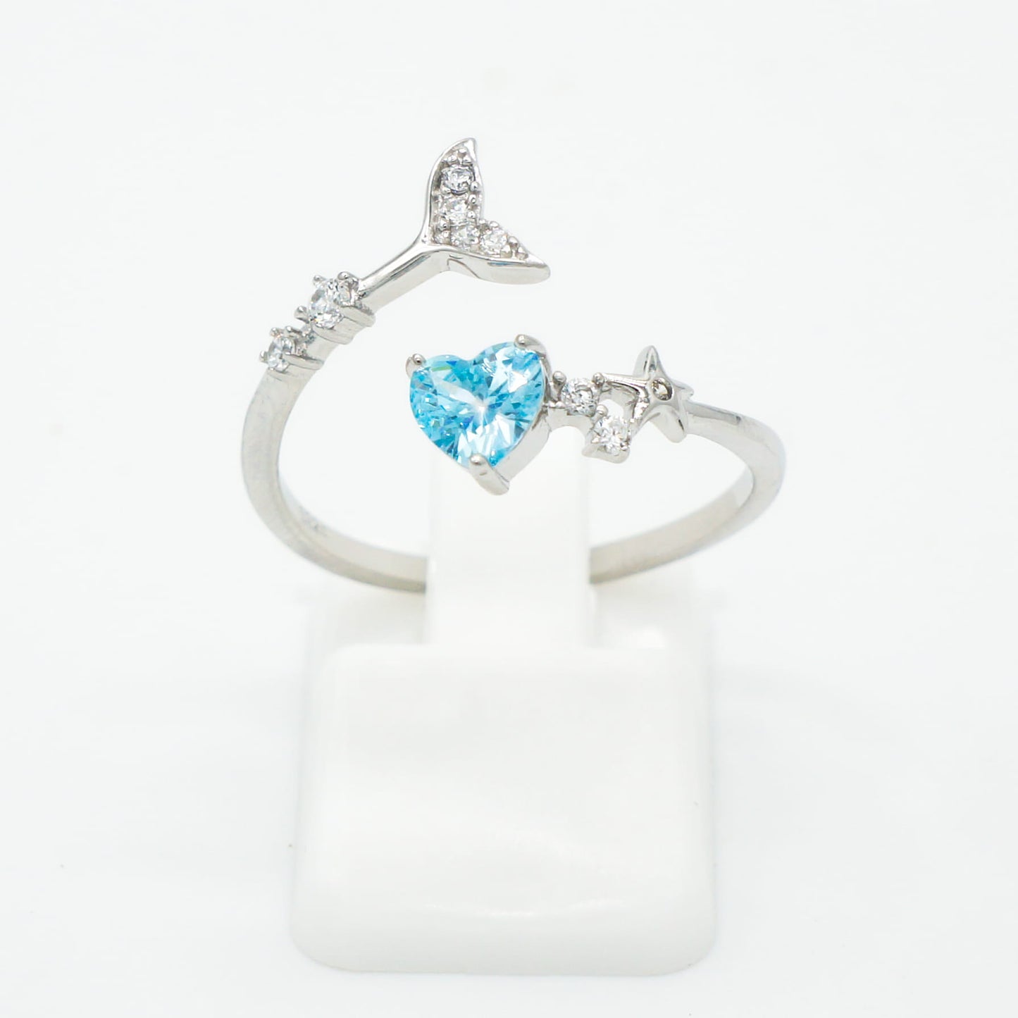 Whale Tail Heart Adjustable Bypass Ring - 925 Sterling Silver