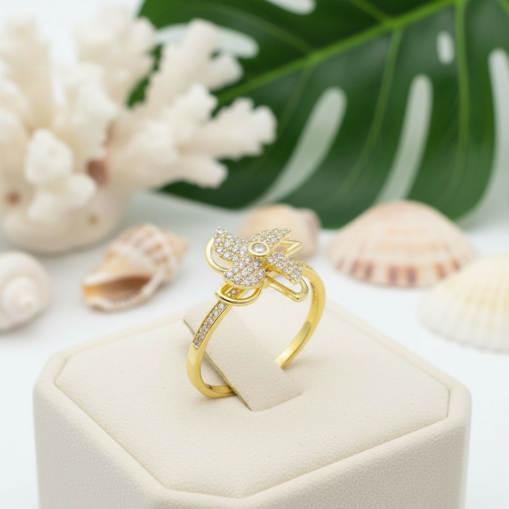 Windmill Fidget Spinner Adjustable Ring - 14K Gold Plated 925 Sterling Silver