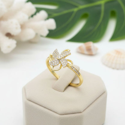 Windmill Fidget Spinner Adjustable Ring - 14K Gold Plated 925 Sterling Silver