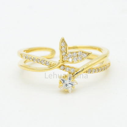 925 Silver Adjustable CZ Whale Tail Ring, Silver Adjustable Ring, 925 Sterling Silver Jewelry, CZ Whale Tail Ring