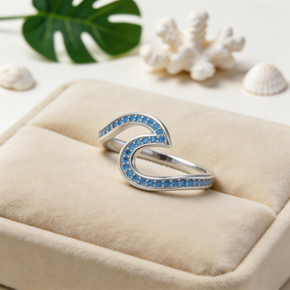 Ocean Wave Band with Swiss Blue Topaz - 925 Sterling Silver