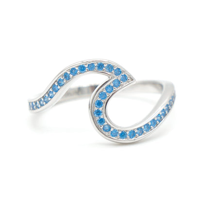 Ocean Wave Band with Swiss Blue Topaz - 925 Sterling Silver