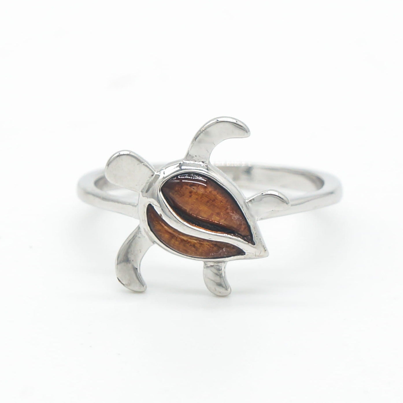 925 Sterling Silver Natural Hawaiian Koa Wood Ocean Sea Turtle Band Ring