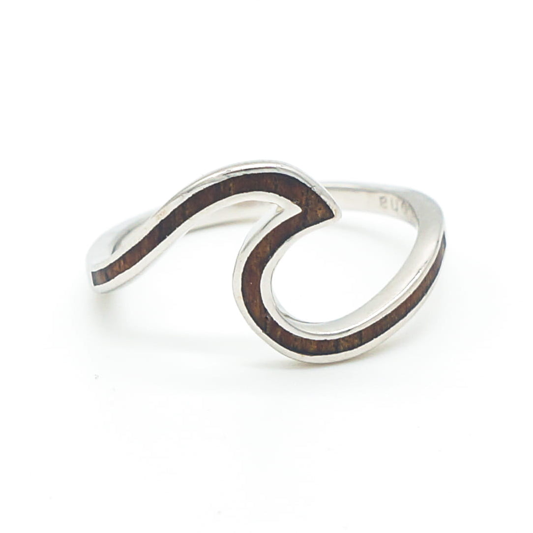 925 Sterling Silver Natural Hawaiian Koa Wood Ocean Wave Band Ring