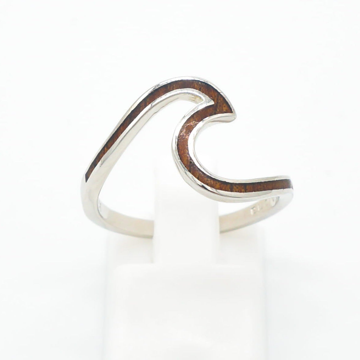 925 Sterling Silver Natural Hawaiian Koa Wood Ocean Wave Band Ring