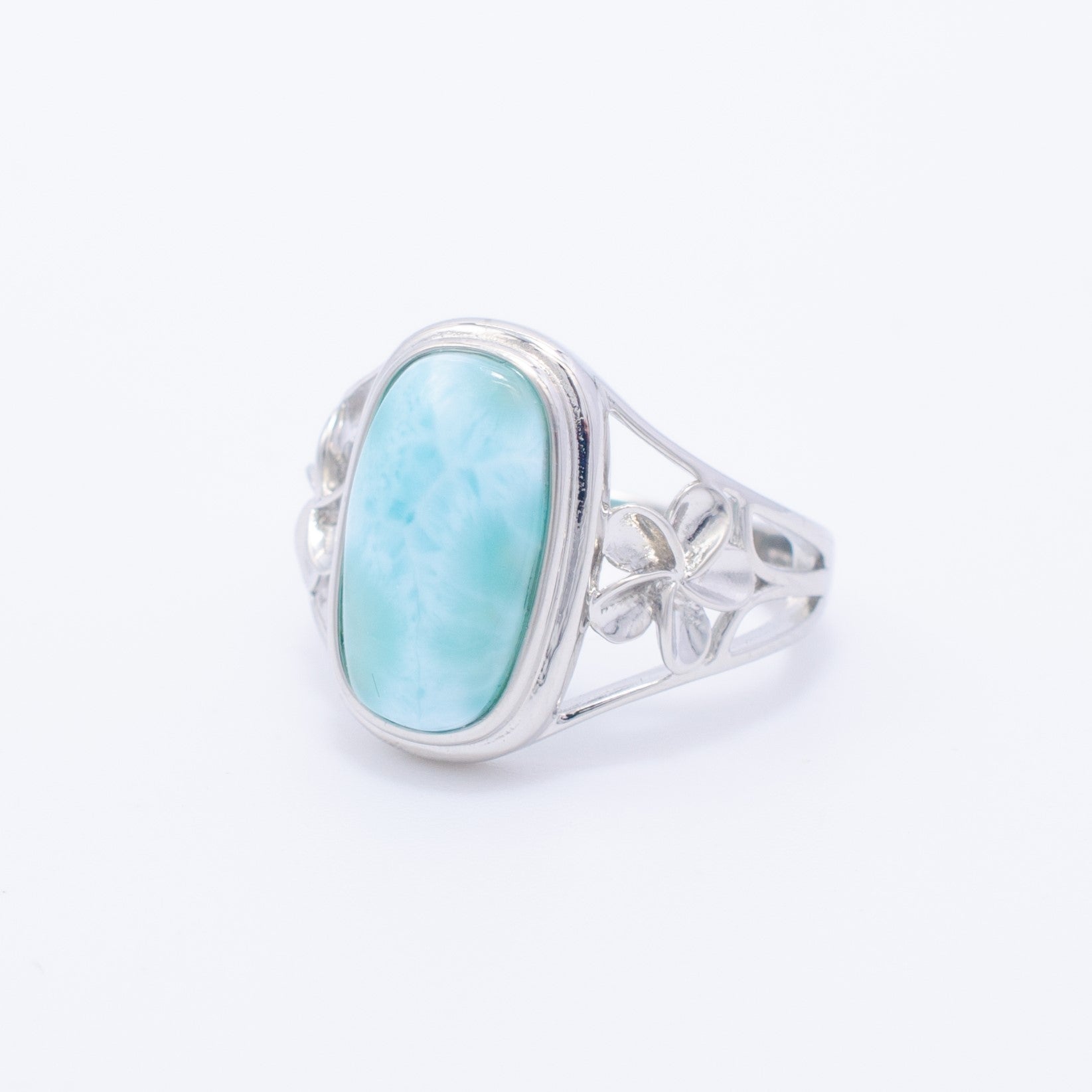 925 Silver Larimar Flower Ring, Larimar Ring, 925 Sterling Silver Jewelry, Flower Ring