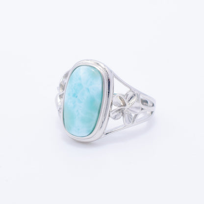 925 Silver Larimar Flower Ring, Larimar Ring, 925 Sterling Silver Jewelry, Flower Ring