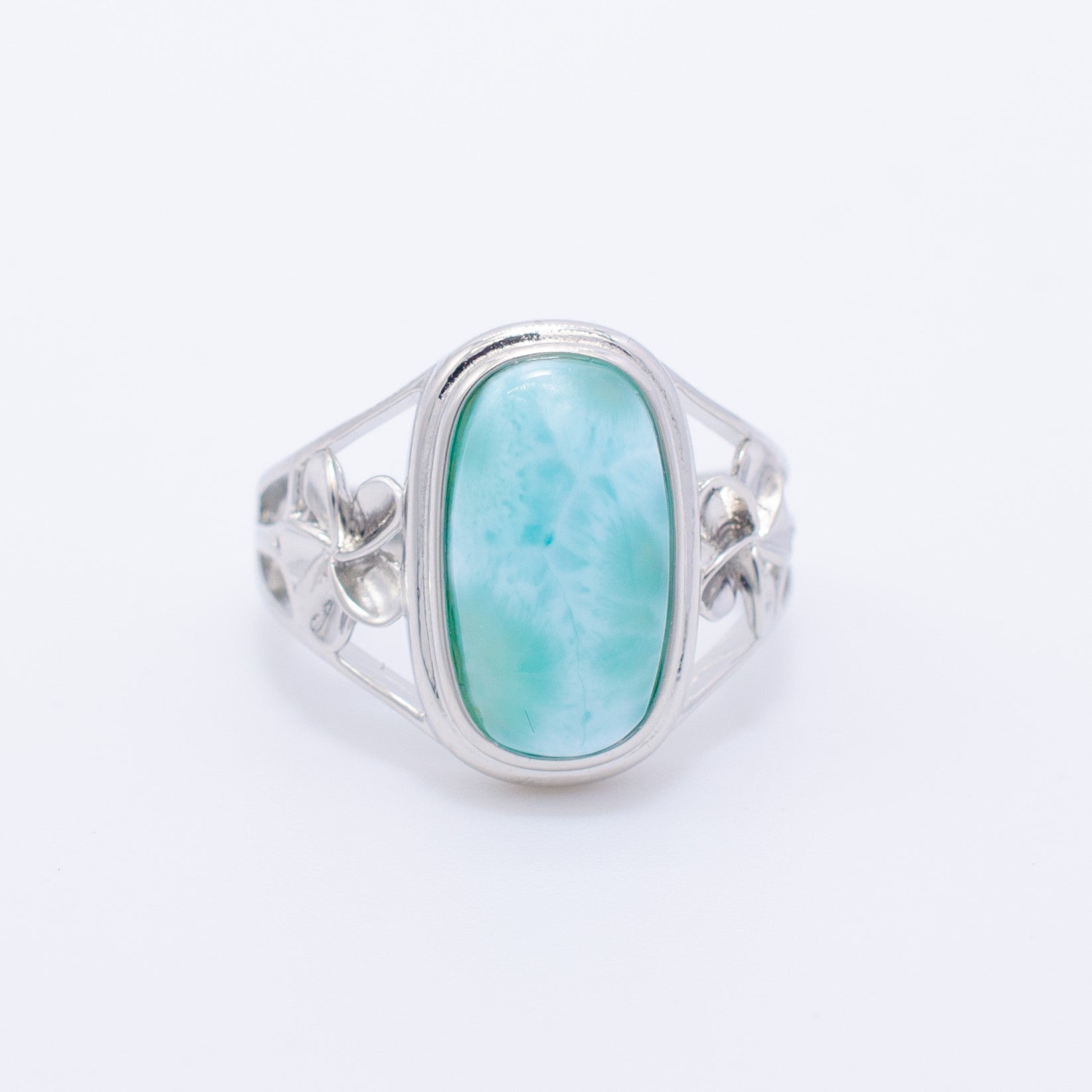 925 Silver Larimar Flower Ring, Larimar Ring, 925 Sterling Silver Jewelry, Flower Ring